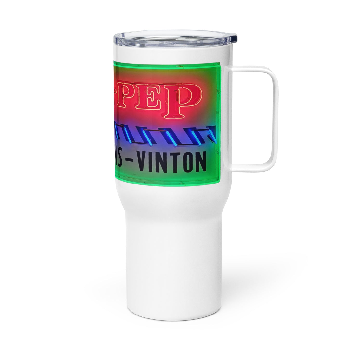 Vintage Racing Sign Neon Style Travel mug with a handle