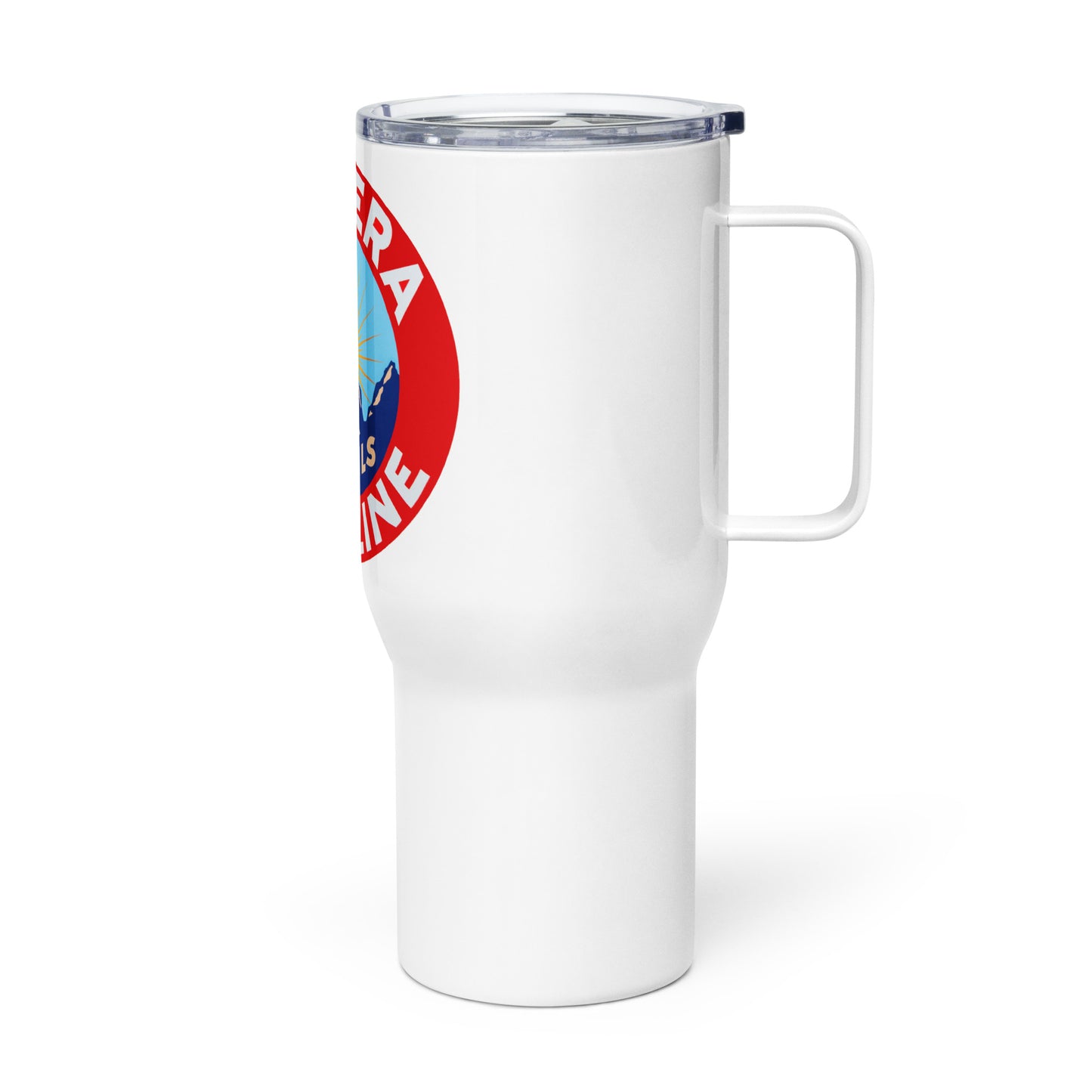 Retro Gas Sign New Era Travel mug with a handle