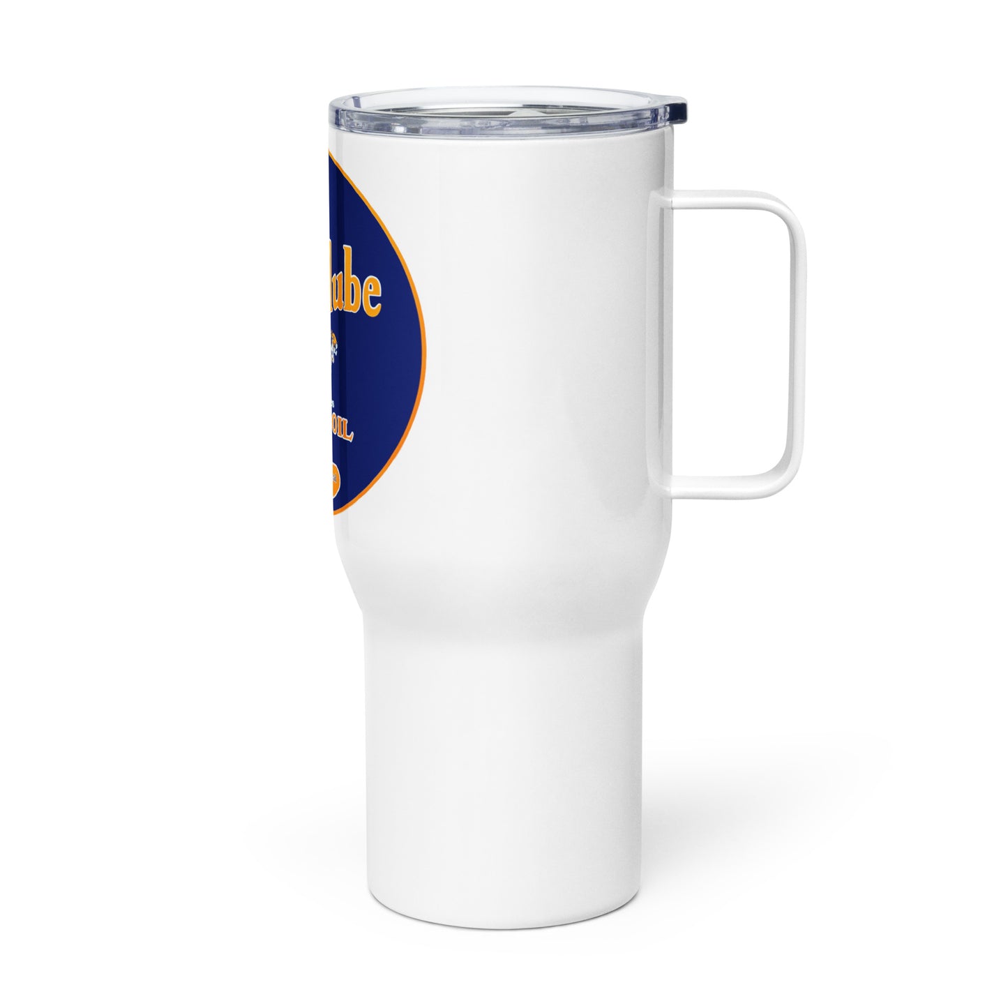 Retro Oil Sign PowerLube Travel mug with a handle