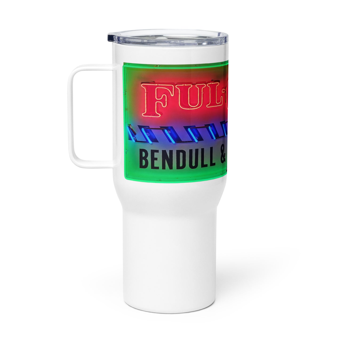 Vintage Racing Sign Neon Style Travel mug with a handle