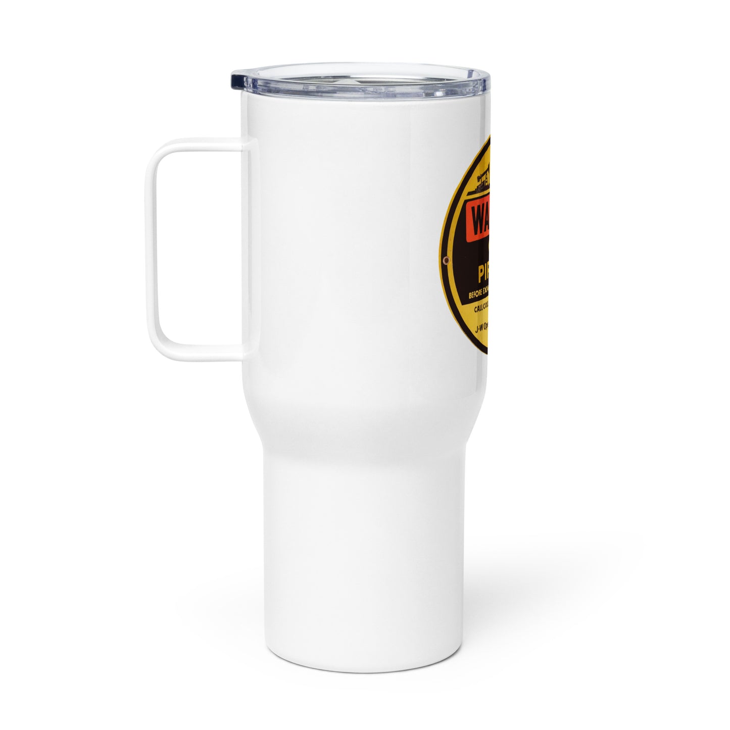 Retro Gas Warning Sign Tin Travel mug with a handle