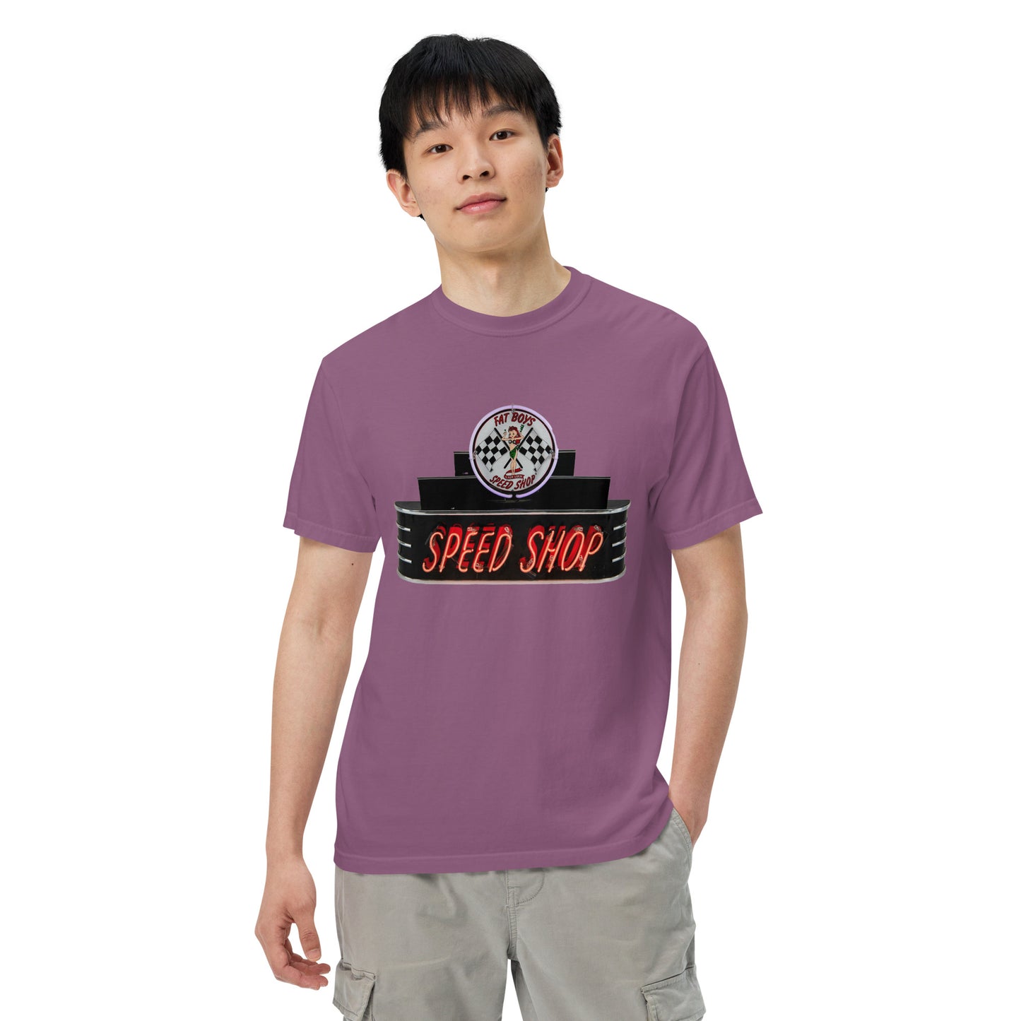 Vintage Neon Speed Shop Sign Unisex garment-dyed heavyweight t-shirt