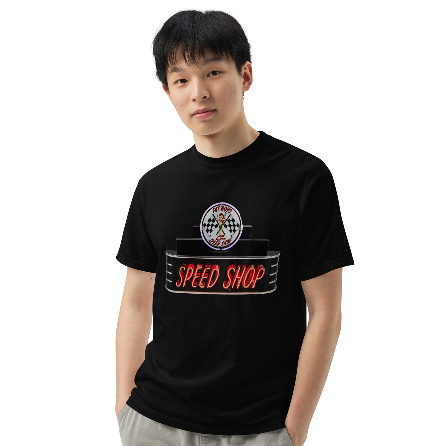 Vintage Neon Speed Shop Sign Unisex garment-dyed heavyweight t-shirt