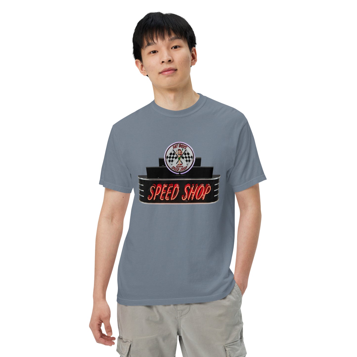 Vintage Neon Speed Shop Sign Unisex garment-dyed heavyweight t-shirt