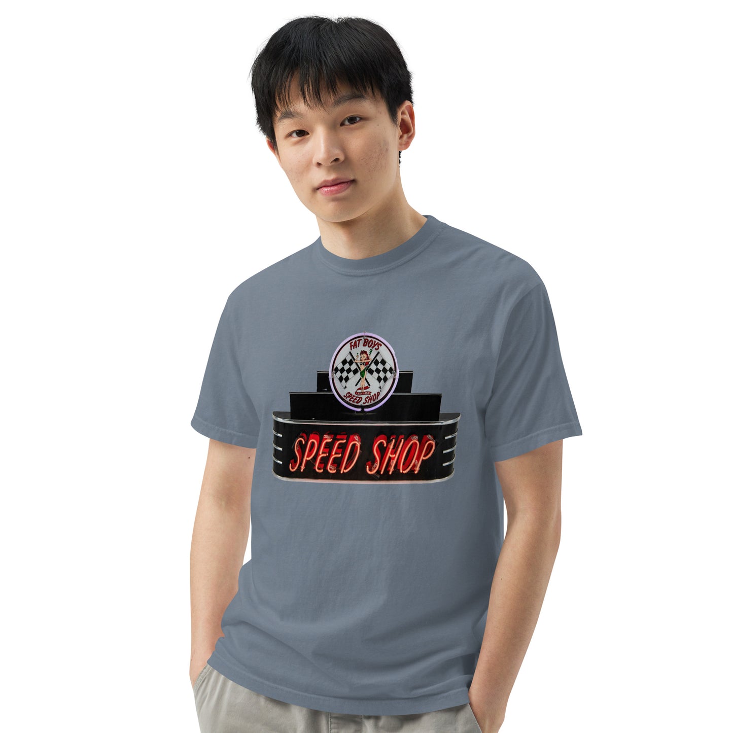 Vintage Neon Speed Shop Sign Unisex garment-dyed heavyweight t-shirt
