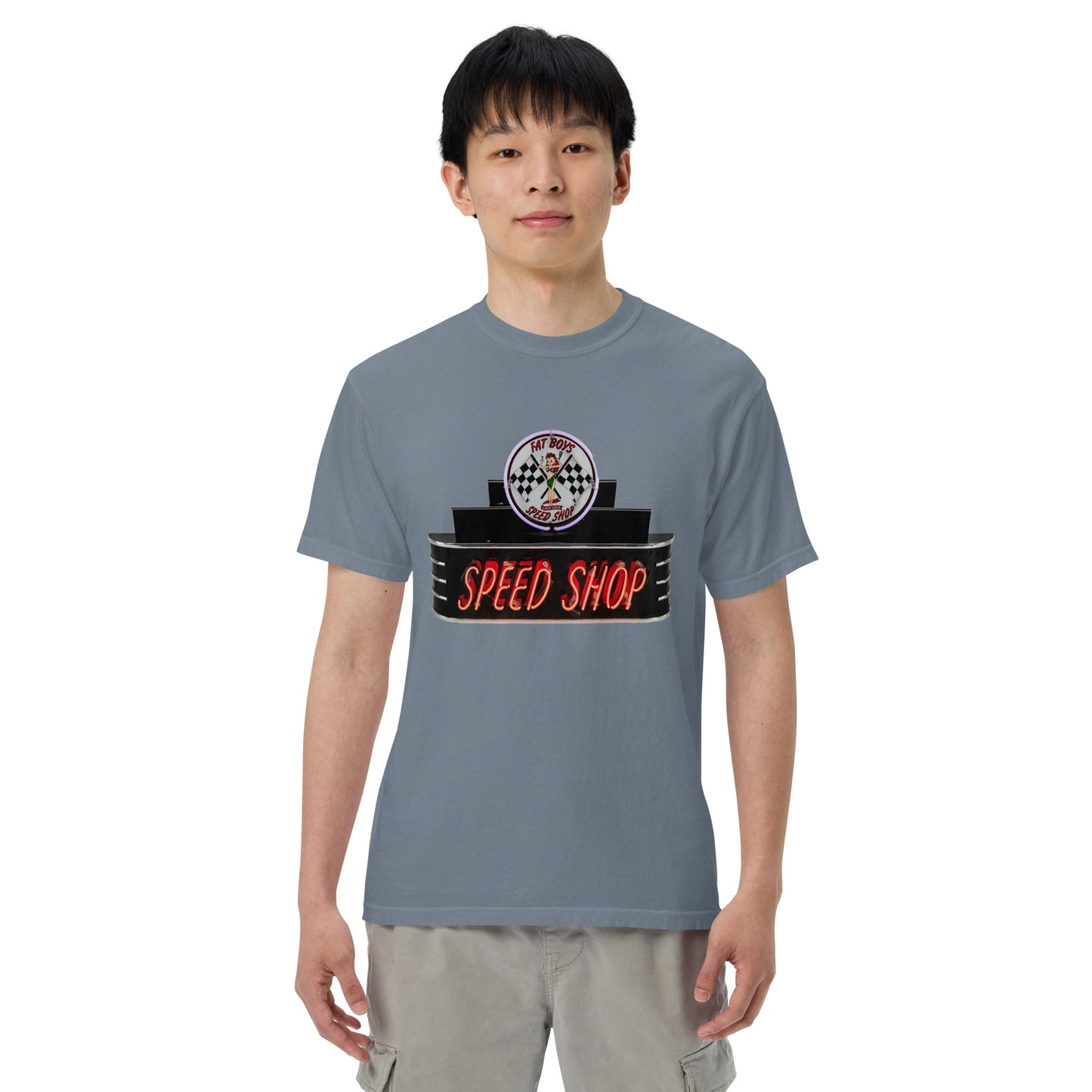 Vintage Neon Speed Shop Sign Unisex garment-dyed heavyweight t-shirt