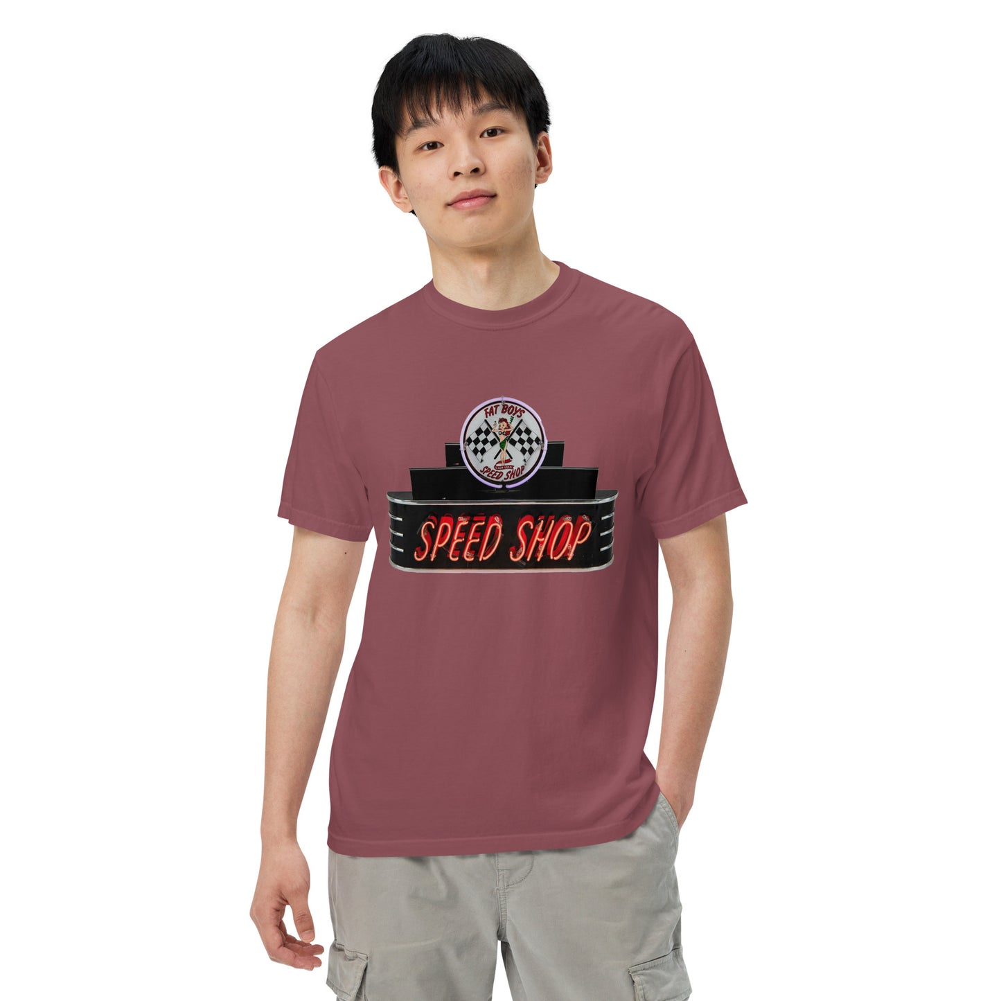 Vintage Neon Speed Shop Sign Unisex garment-dyed heavyweight t-shirt