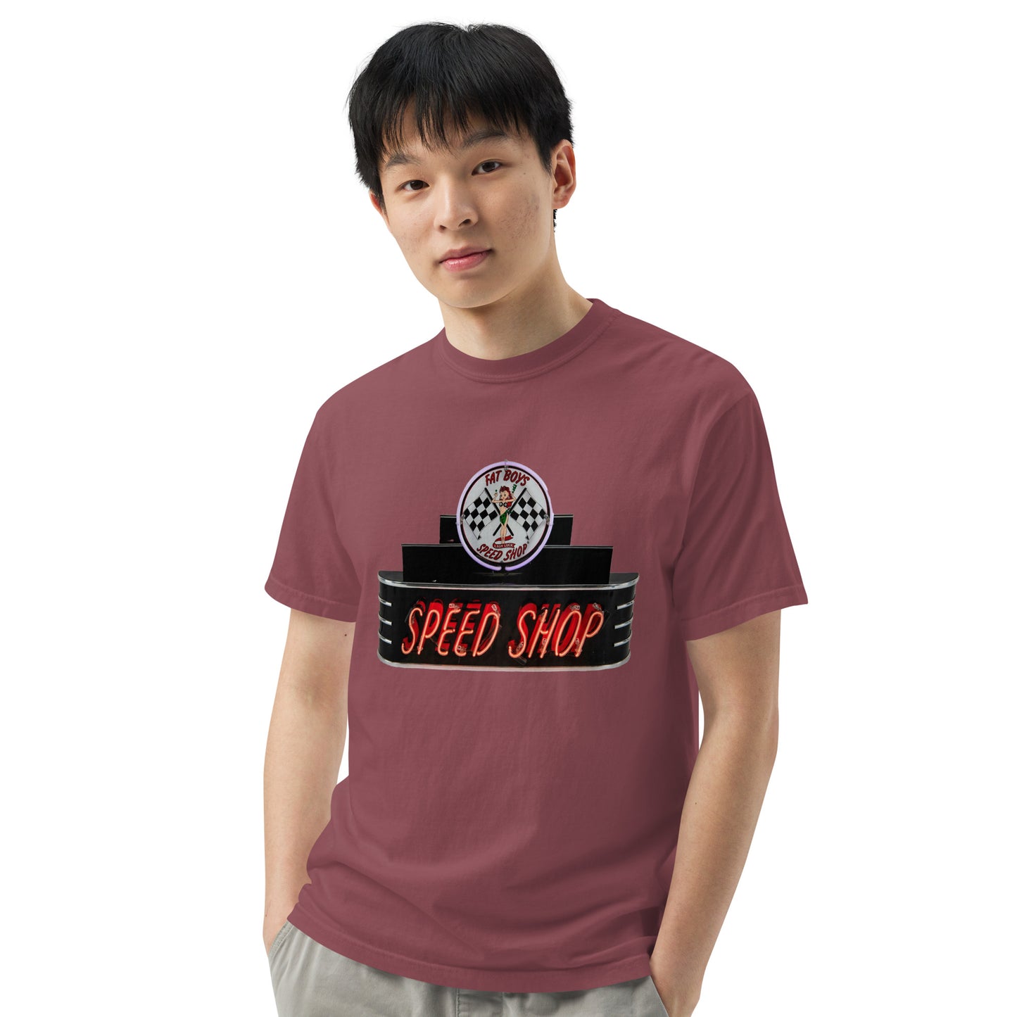 Vintage Neon Speed Shop Sign Unisex garment-dyed heavyweight t-shirt