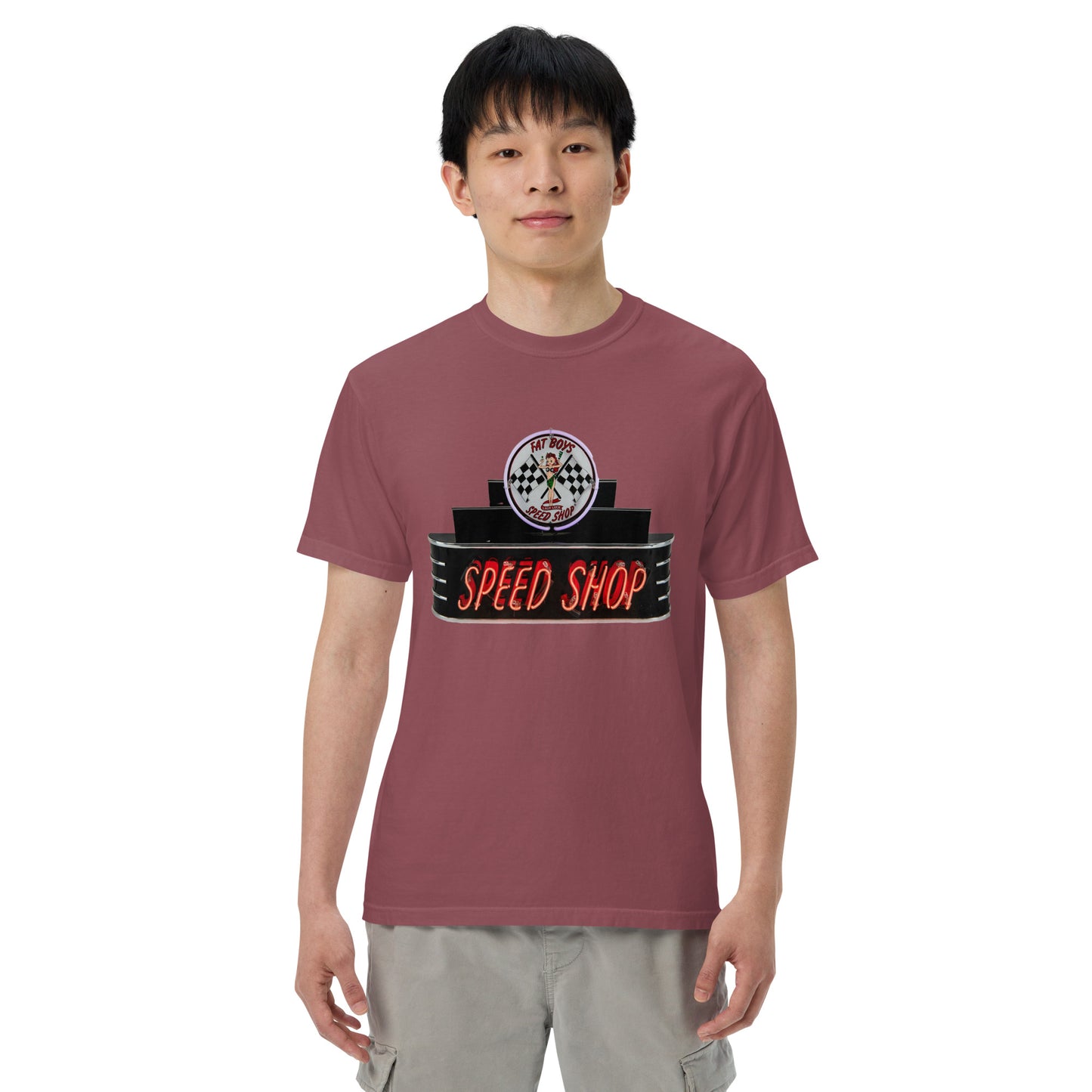 Vintage Neon Speed Shop Sign Unisex garment-dyed heavyweight t-shirt