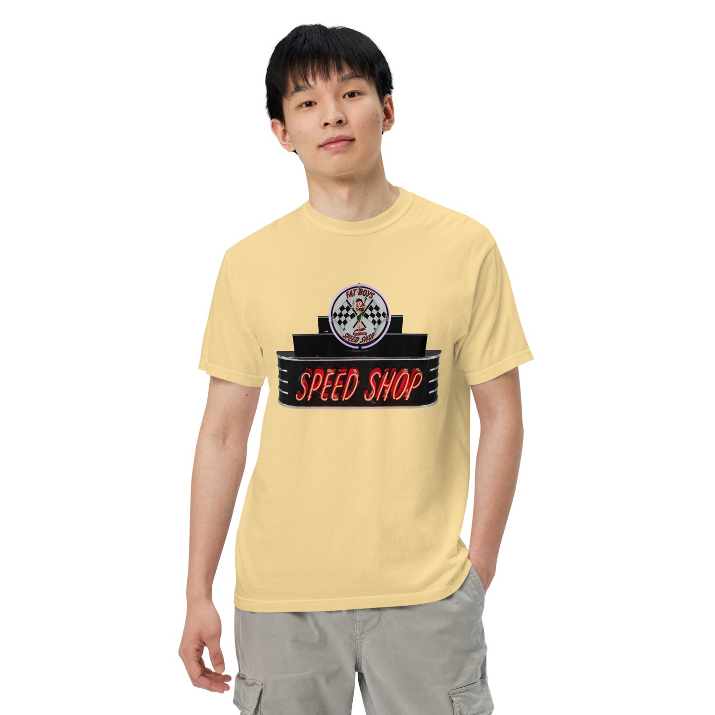 Vintage Neon Speed Shop Sign Unisex garment-dyed heavyweight t-shirt