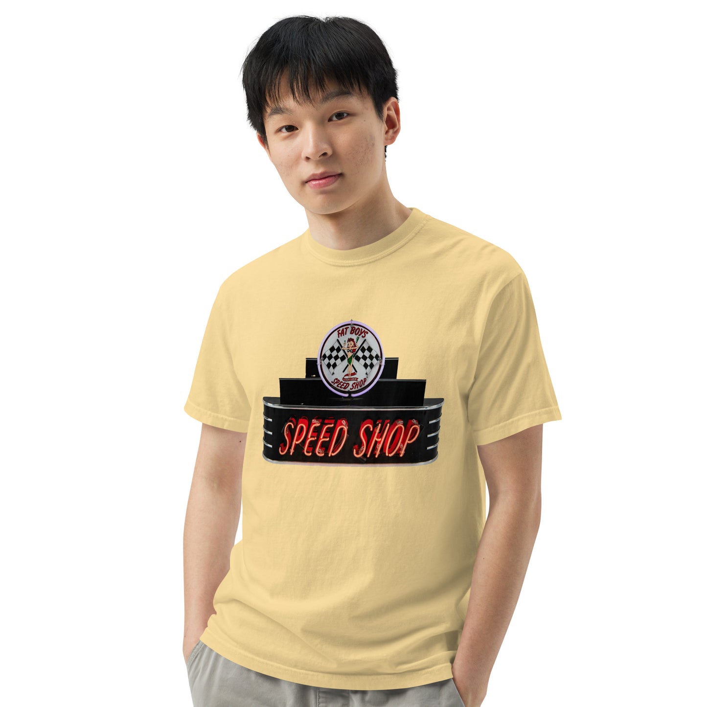 Vintage Neon Speed Shop Sign Unisex garment-dyed heavyweight t-shirt