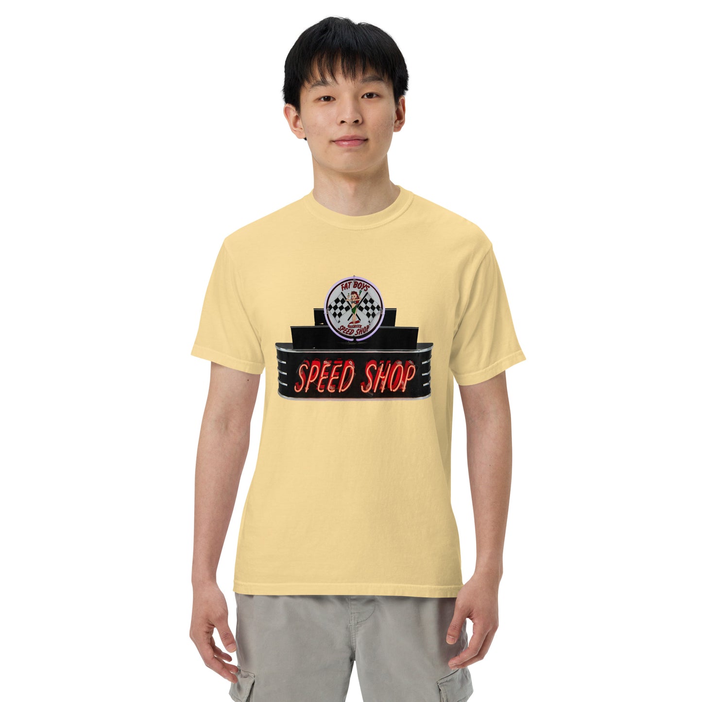Vintage Neon Speed Shop Sign Unisex garment-dyed heavyweight t-shirt