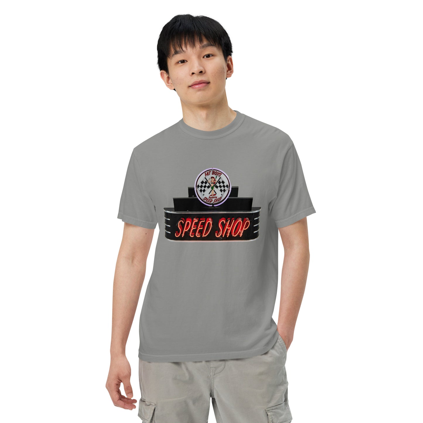 Vintage Neon Speed Shop Sign Unisex garment-dyed heavyweight t-shirt
