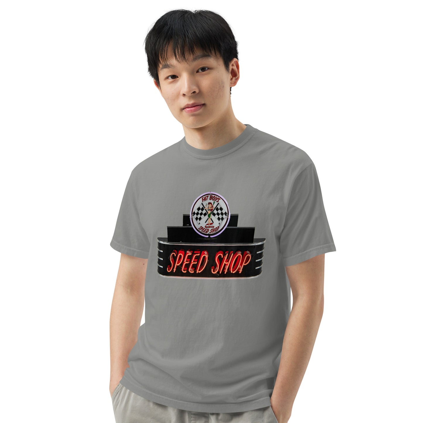 Vintage Neon Speed Shop Sign Unisex garment-dyed heavyweight t-shirt
