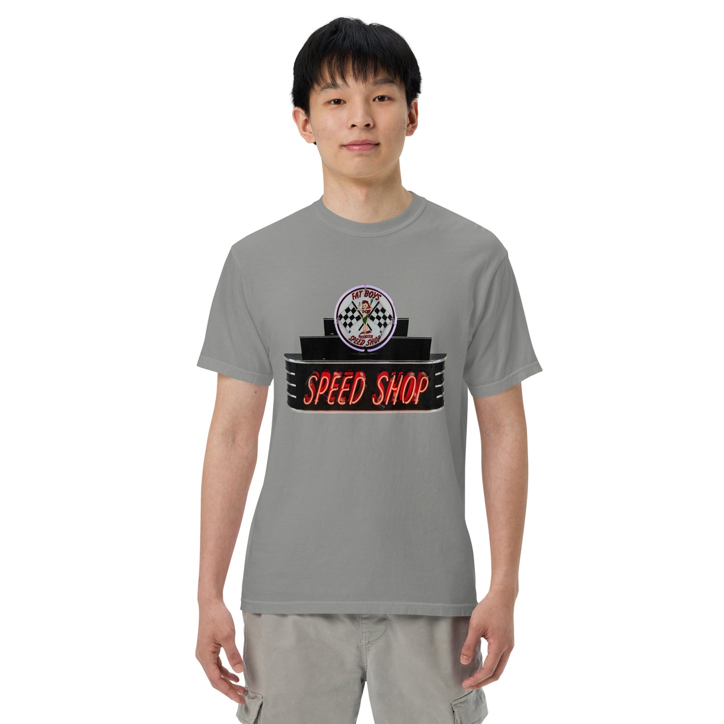 Vintage Neon Speed Shop Sign Unisex garment-dyed heavyweight t-shirt