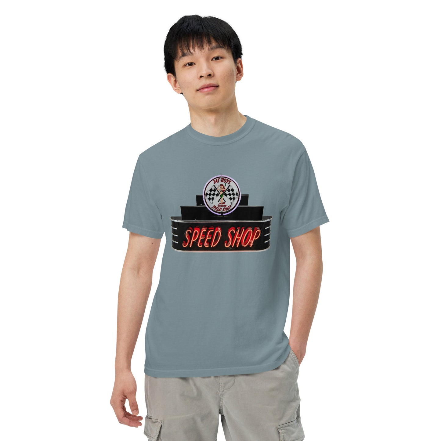 Vintage Neon Speed Shop Sign Unisex garment-dyed heavyweight t-shirt