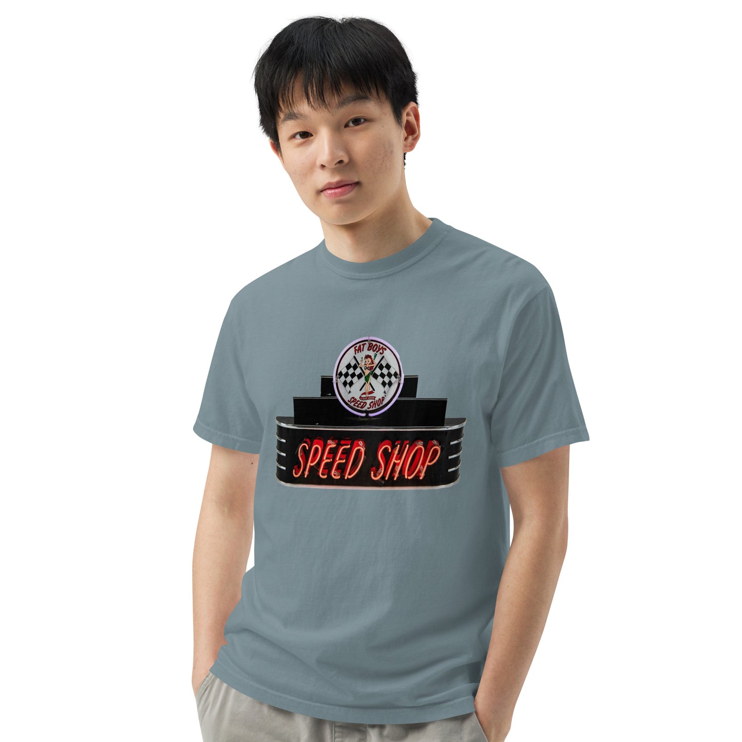 Vintage Neon Speed Shop Sign Unisex garment-dyed heavyweight t-shirt