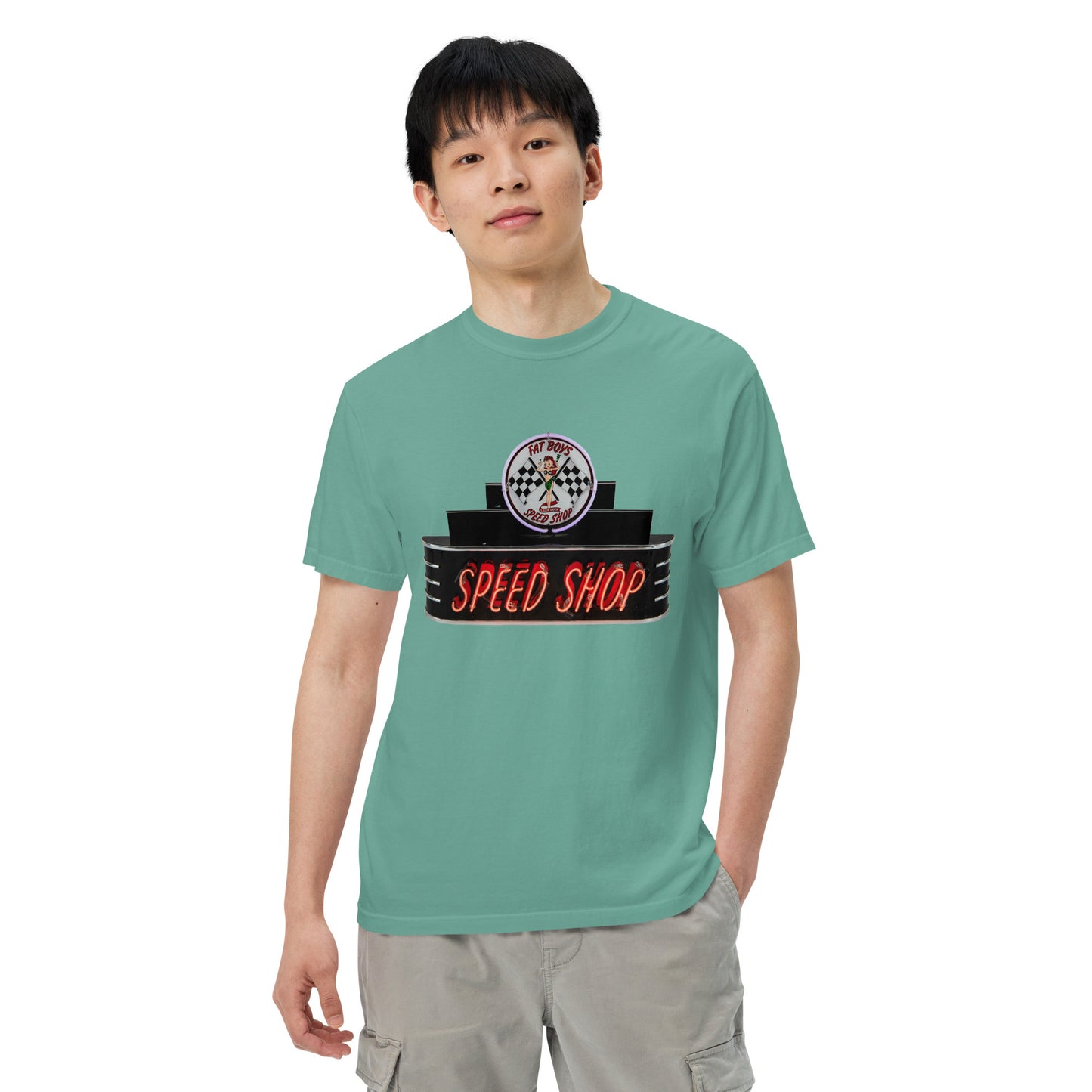 Vintage Neon Speed Shop Sign Unisex garment-dyed heavyweight t-shirt