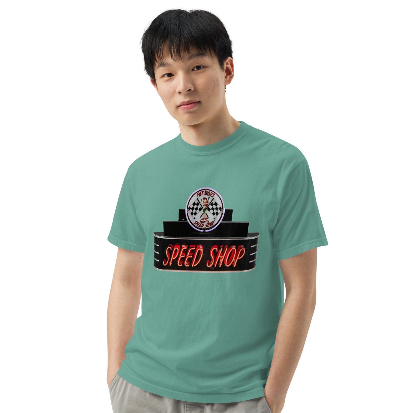 Vintage Neon Speed Shop Sign Unisex garment-dyed heavyweight t-shirt