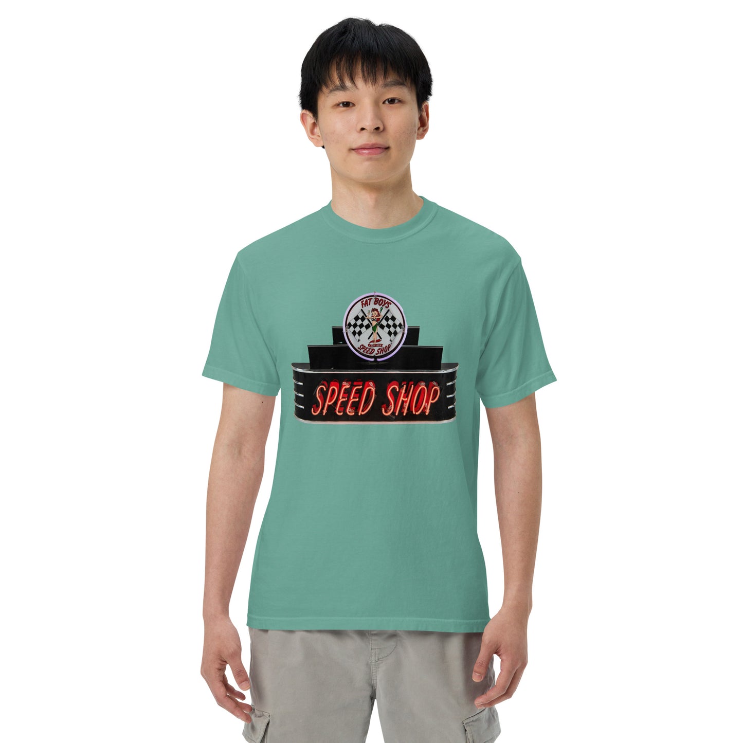 Vintage Neon Speed Shop Sign Unisex garment-dyed heavyweight t-shirt