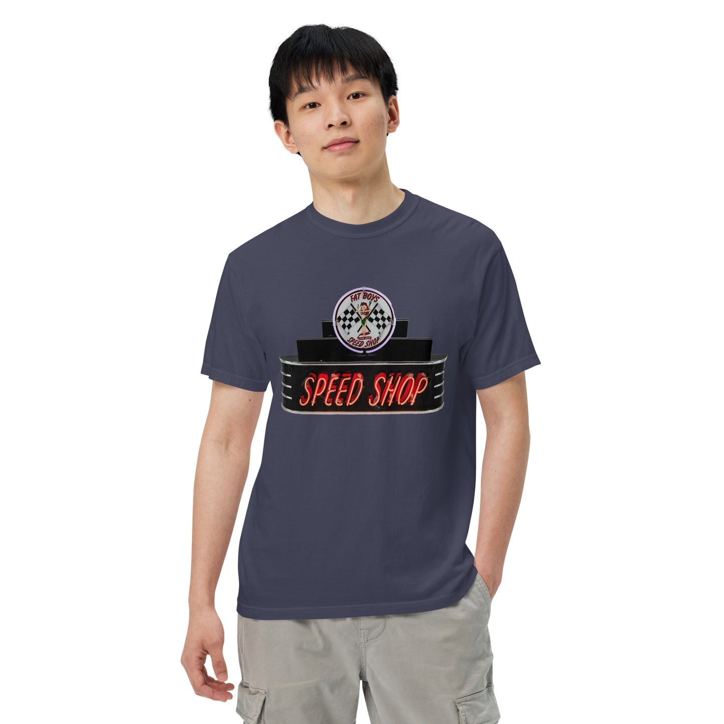 Vintage Neon Speed Shop Sign Unisex garment-dyed heavyweight t-shirt