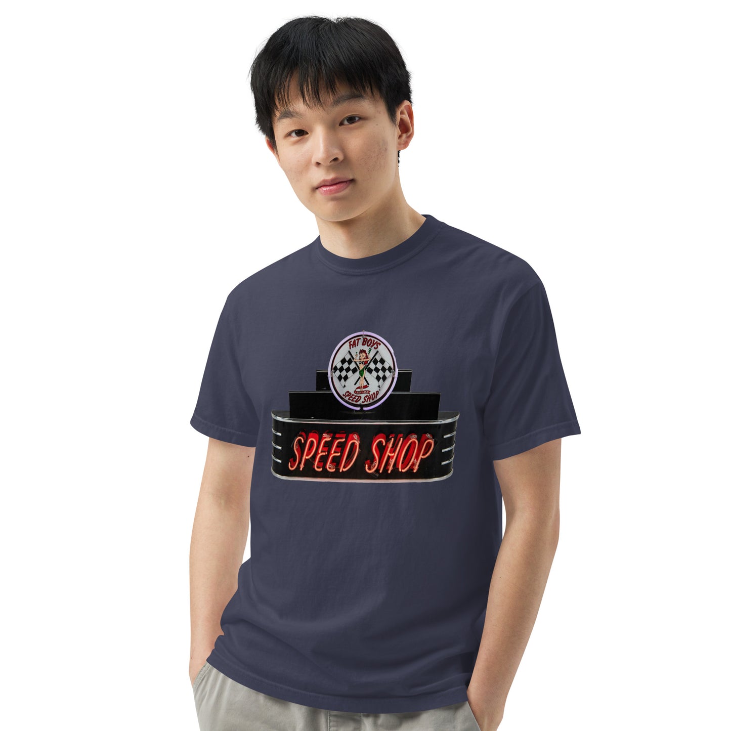 Vintage Neon Speed Shop Sign Unisex garment-dyed heavyweight t-shirt