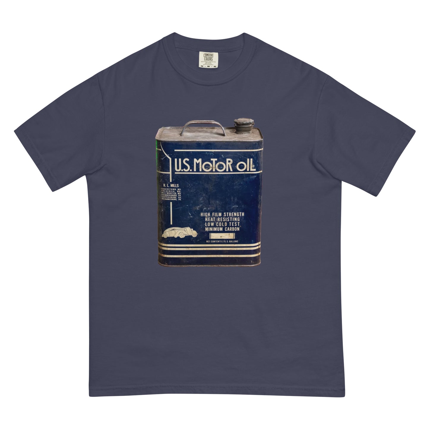 Vintage US Motor Oil Steel Gallon Style Unisex garment-dyed heavyweight t-shirt