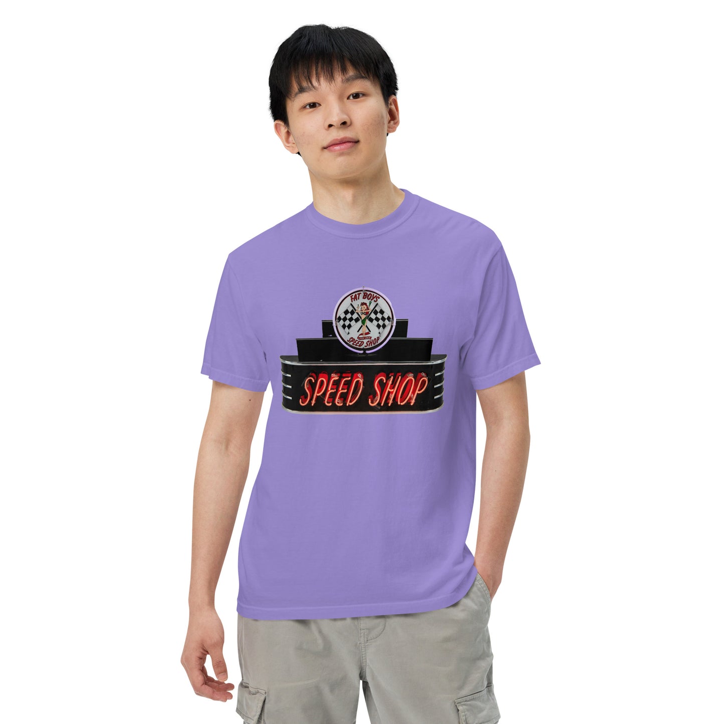 Vintage Neon Speed Shop Sign Unisex garment-dyed heavyweight t-shirt