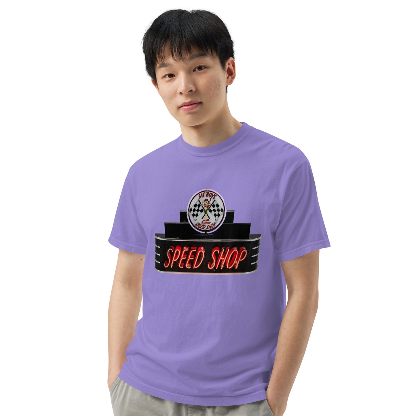 Vintage Neon Speed Shop Sign Unisex garment-dyed heavyweight t-shirt