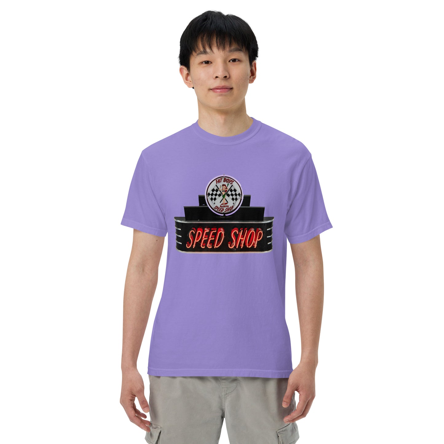 Vintage Neon Speed Shop Sign Unisex garment-dyed heavyweight t-shirt
