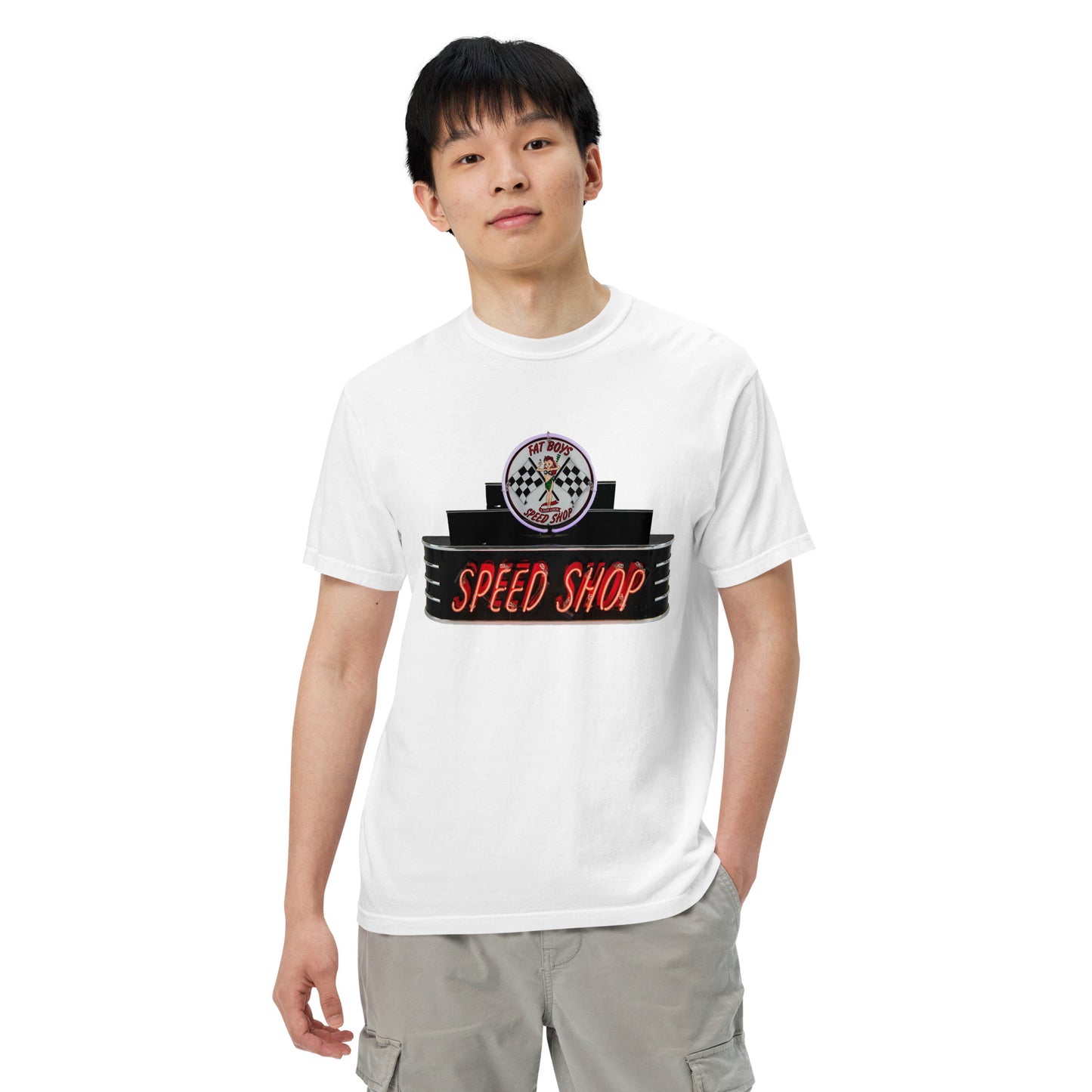Vintage Neon Speed Shop Sign Unisex garment-dyed heavyweight t-shirt
