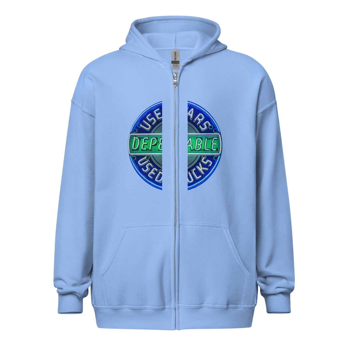 Retro Dependable Used Cars Neon Design Unisex heavy blend zip hoodie