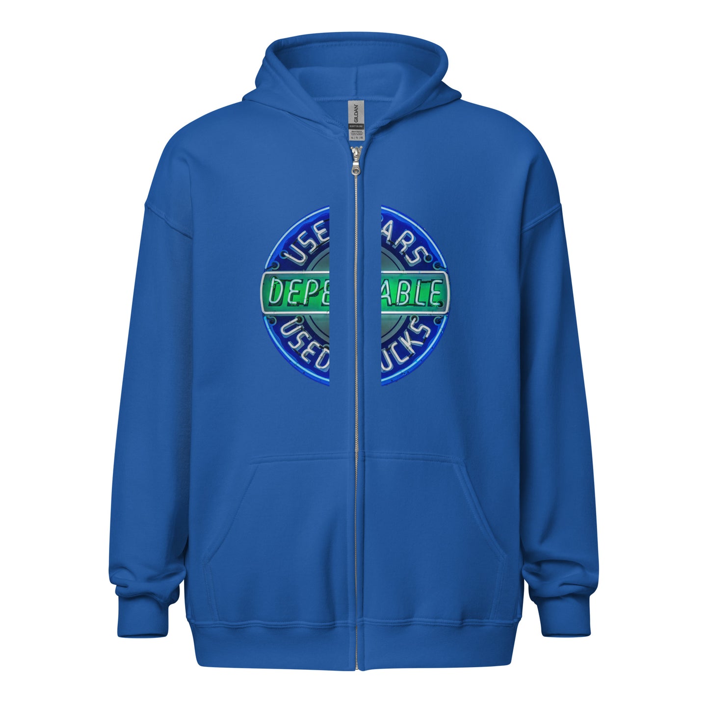 Retro Dependable Used Cars Neon Design Unisex heavy blend zip hoodie