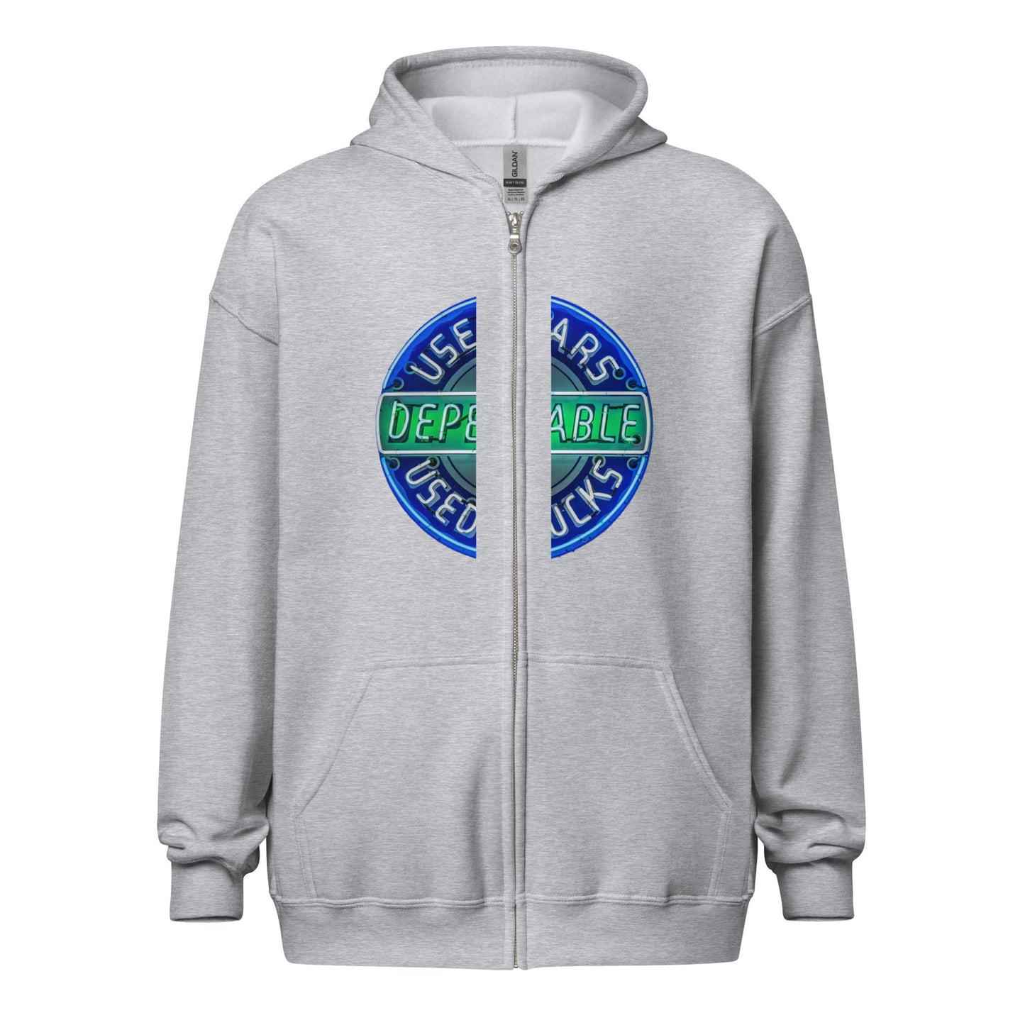 Retro Dependable Used Cars Neon Design Unisex heavy blend zip hoodie