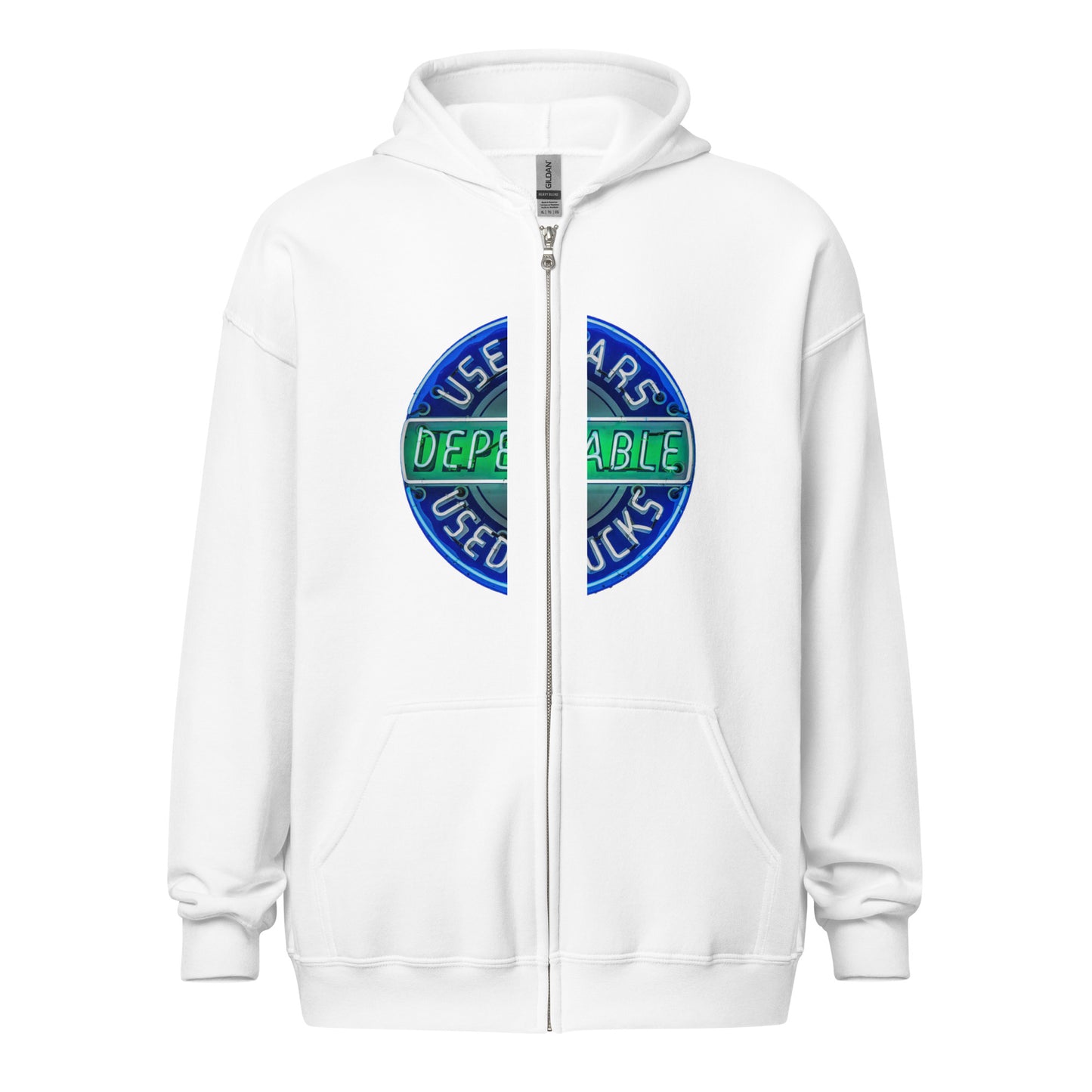Retro Dependable Used Cars Neon Design Unisex heavy blend zip hoodie