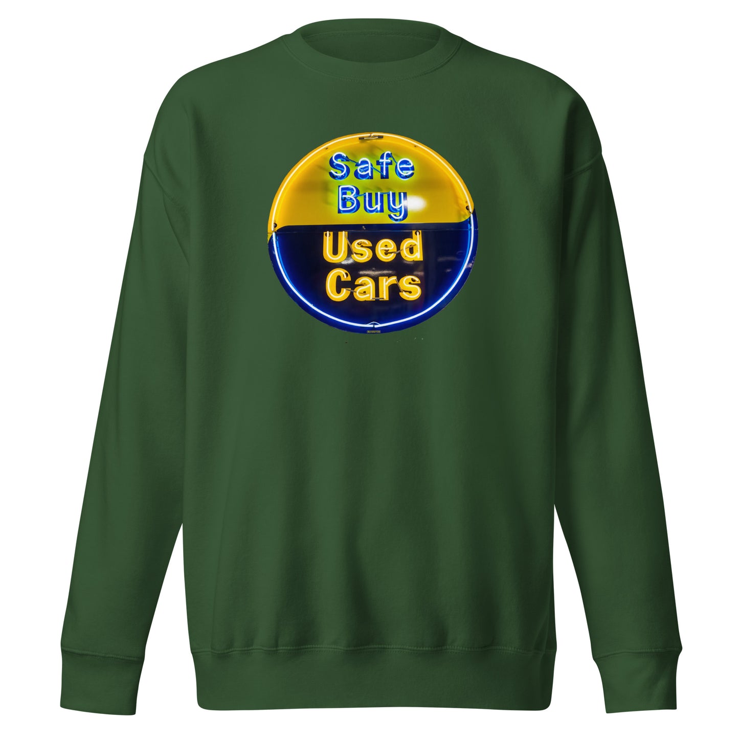 Buy Safe Vintage Used Car Sign Neon Style Unisex Premium Sweatshirt