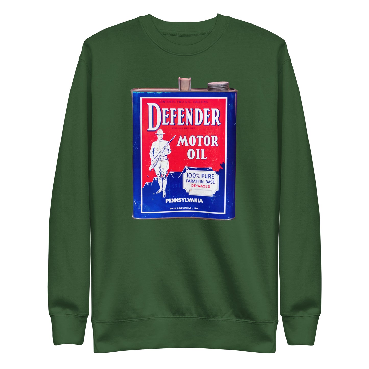 Vintage Defender Oil Steel Can Design Unisex Premium Sweatshirt