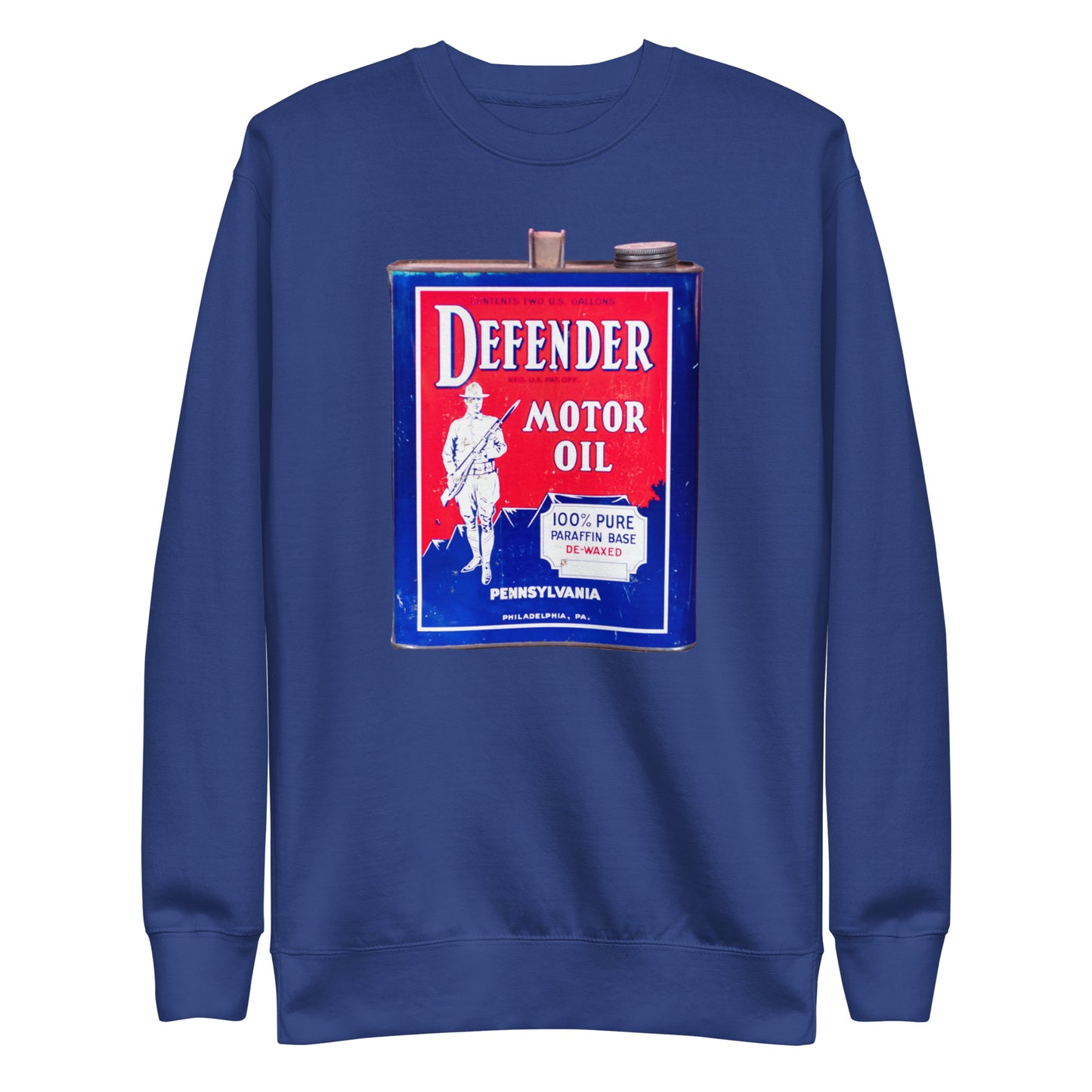 Vintage Defender Oil Steel Can Design Unisex Premium Sweatshirt