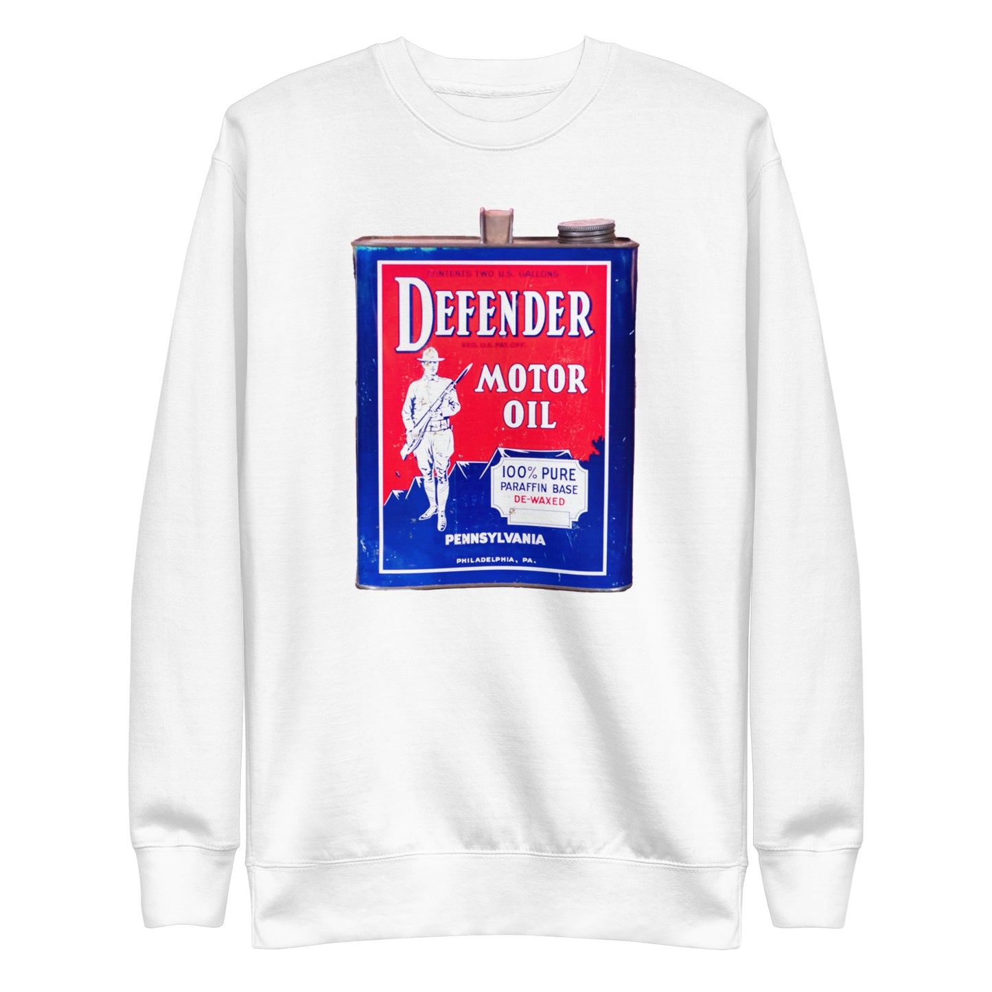 Vintage Defender Oil Steel Can Design Unisex Premium Sweatshirt