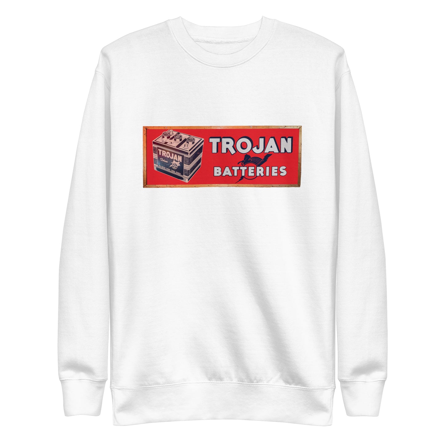 Vintage Trojan Battery Sign Unisex Premium Sweatshirt