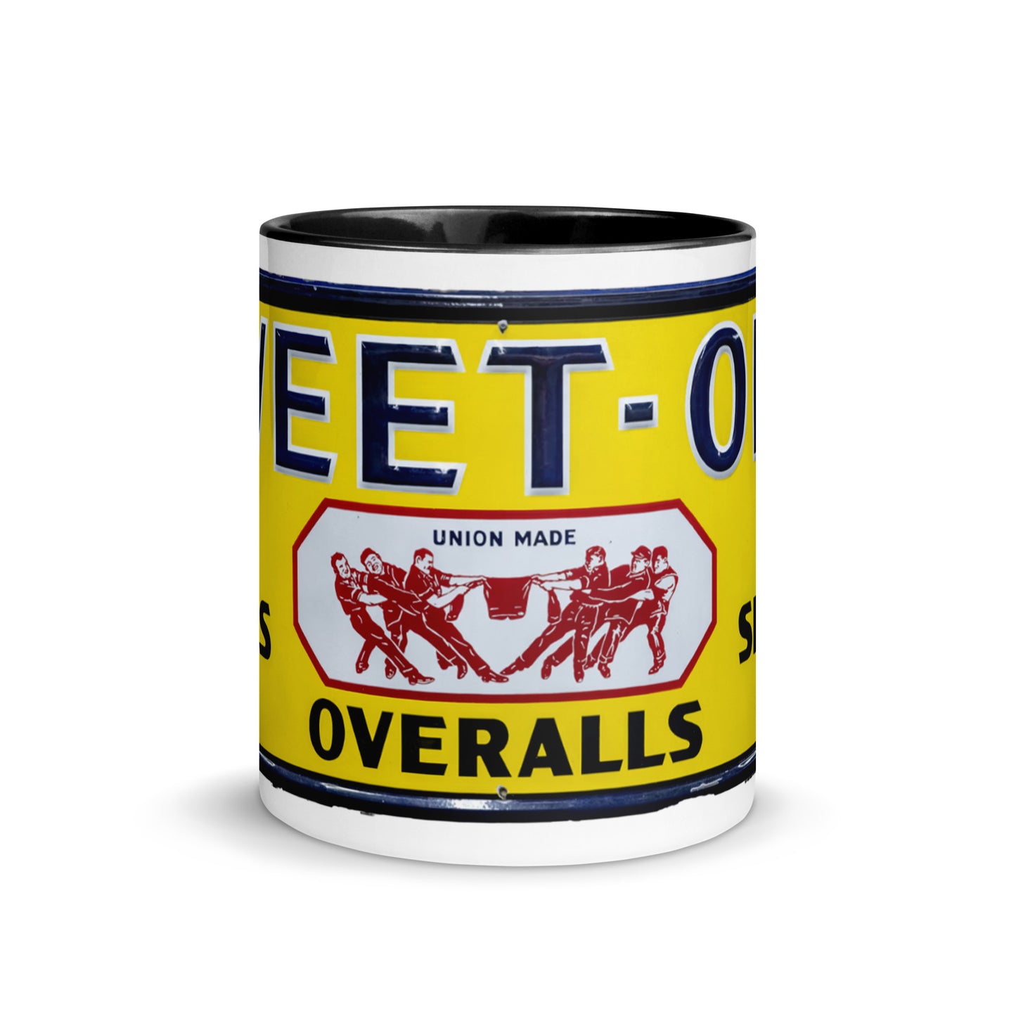 Vintage Mechanic Overalls Porcelain Sign Mug with Color Inside