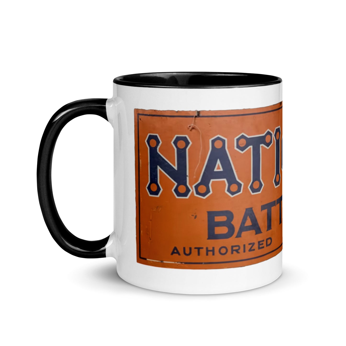 Retro National Battery Sign Patina Style Mug with Color Inside