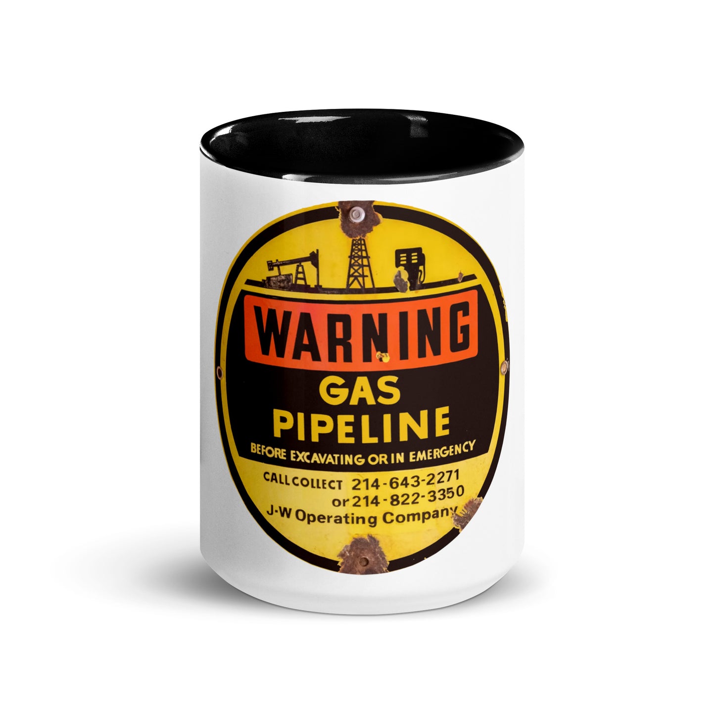 Retro Gas Warning Sign Tin Mug with Color Inside