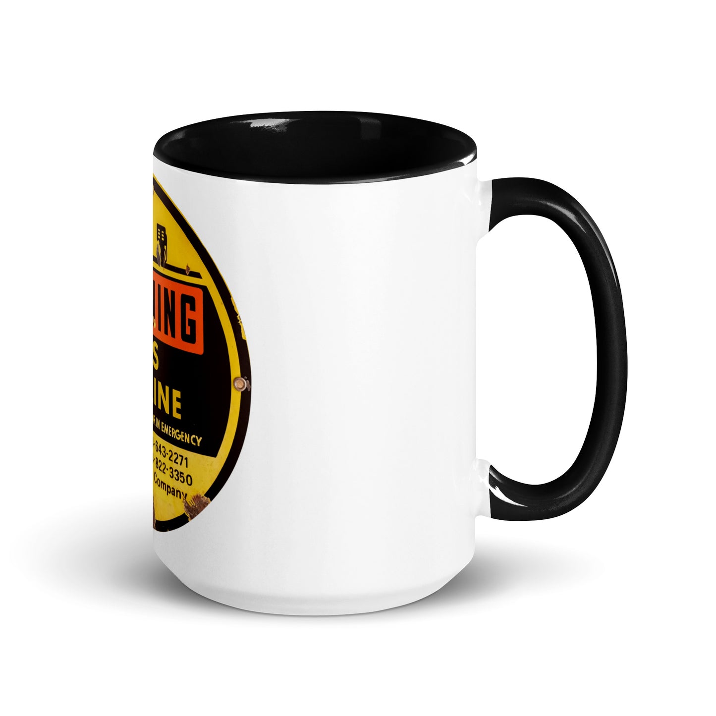 Retro Gas Warning Sign Tin Mug with Color Inside