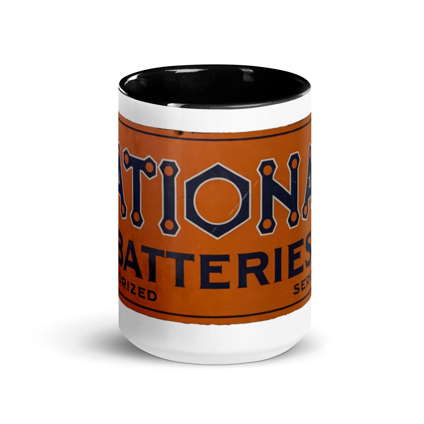 Retro National Battery Sign Patina Style Mug with Color Inside
