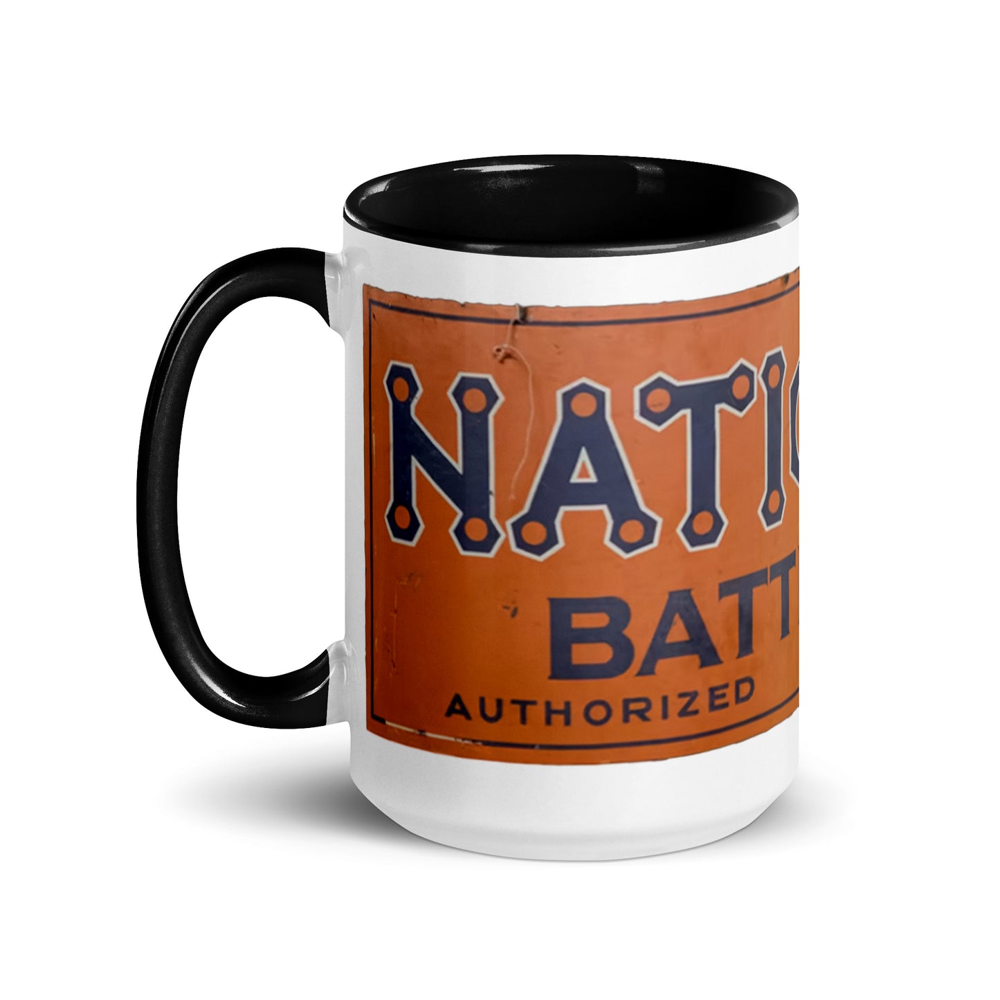 Retro National Battery Sign Patina Style Mug with Color Inside