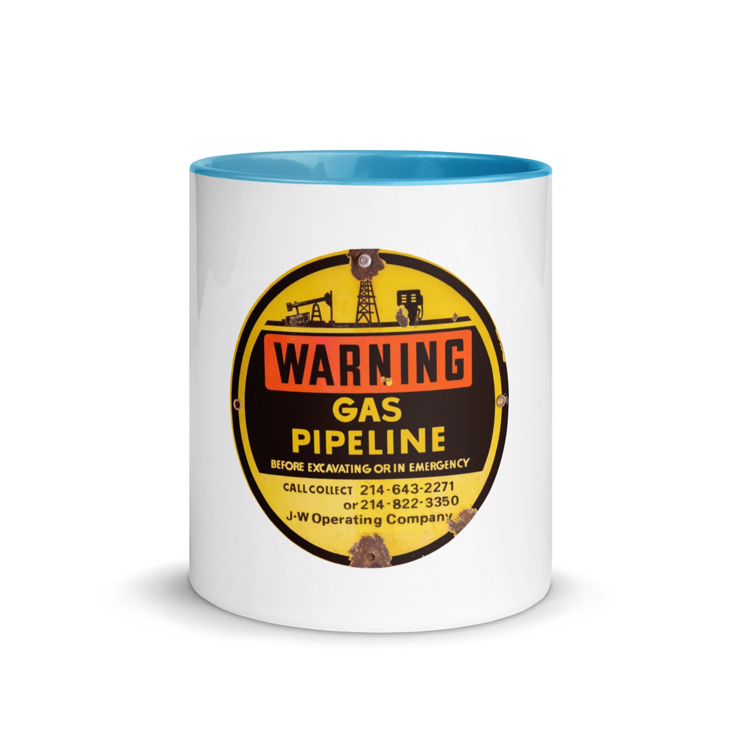 Retro Gas Warning Sign Tin Mug with Color Inside