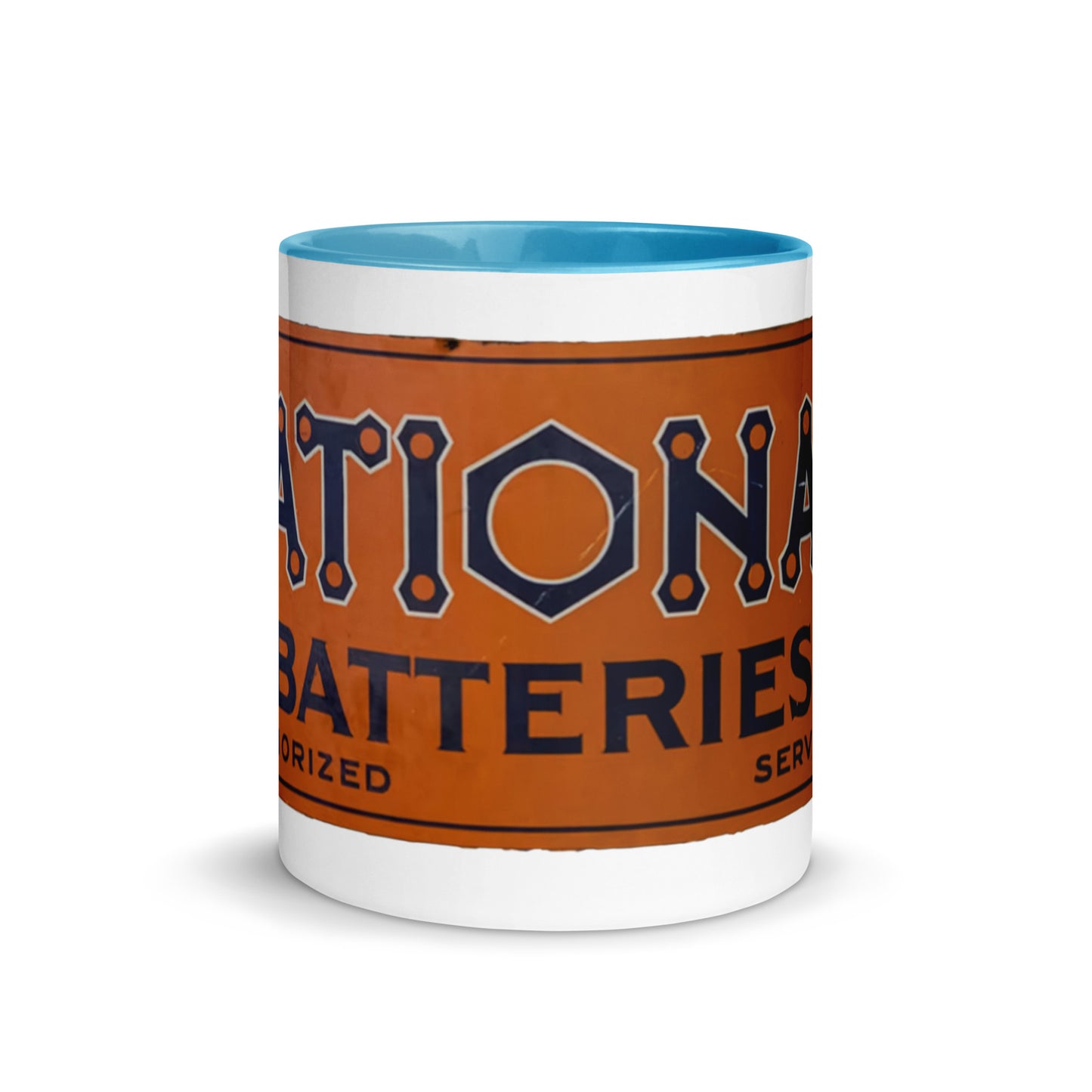 Retro National Battery Sign Patina Style Mug with Color Inside