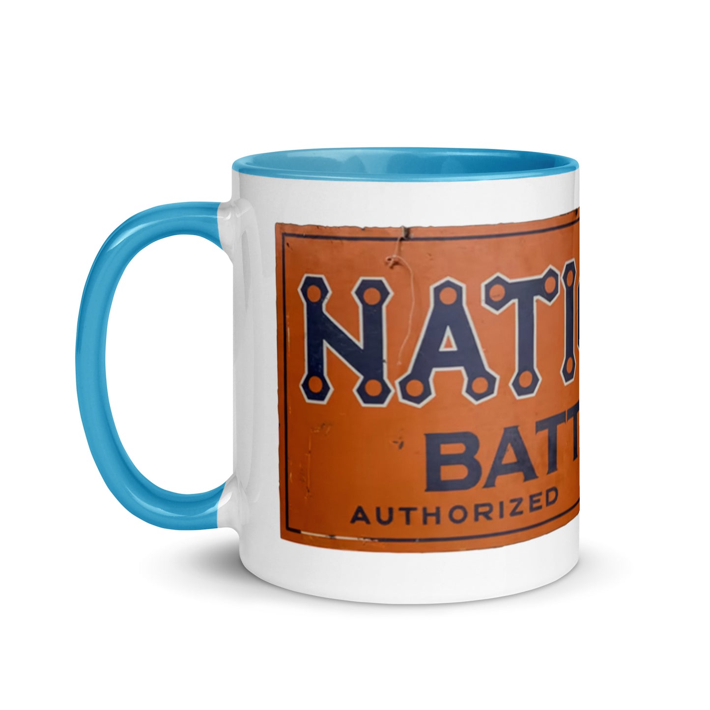 Retro National Battery Sign Patina Style Mug with Color Inside