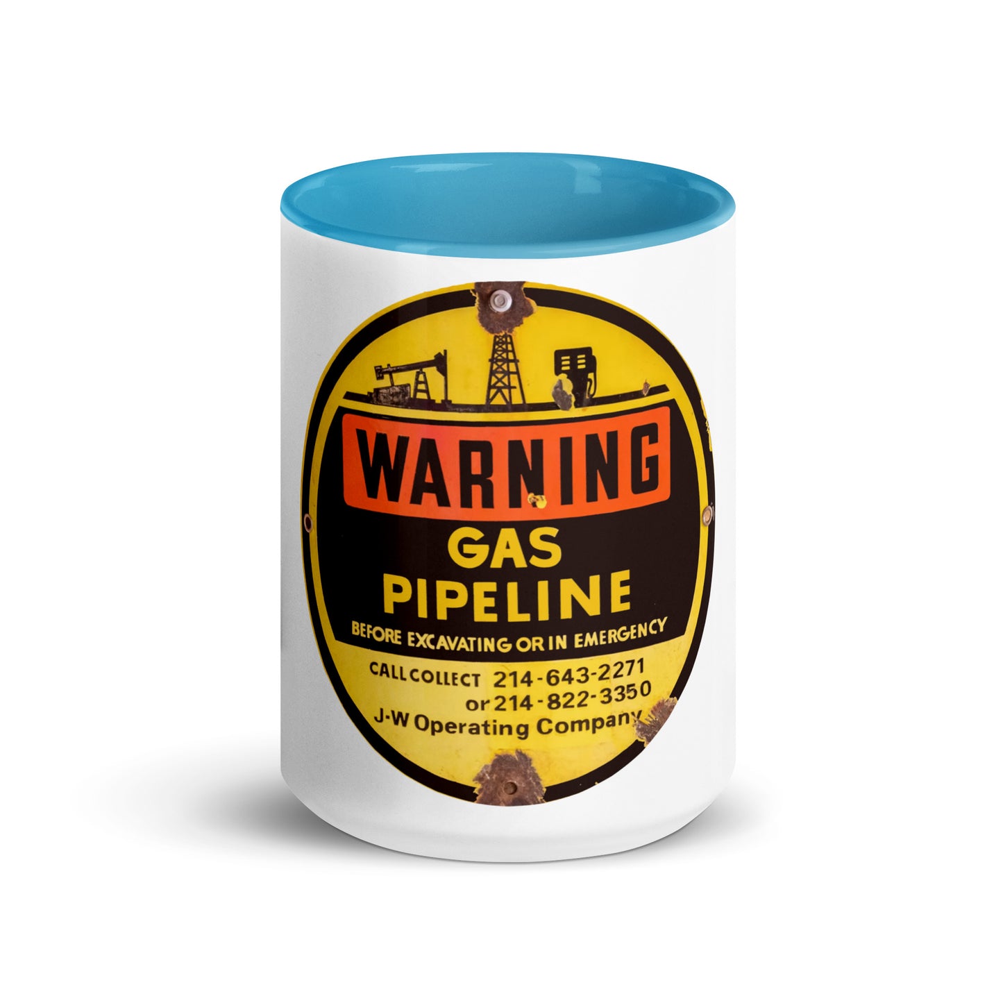 Retro Gas Warning Sign Tin Mug with Color Inside